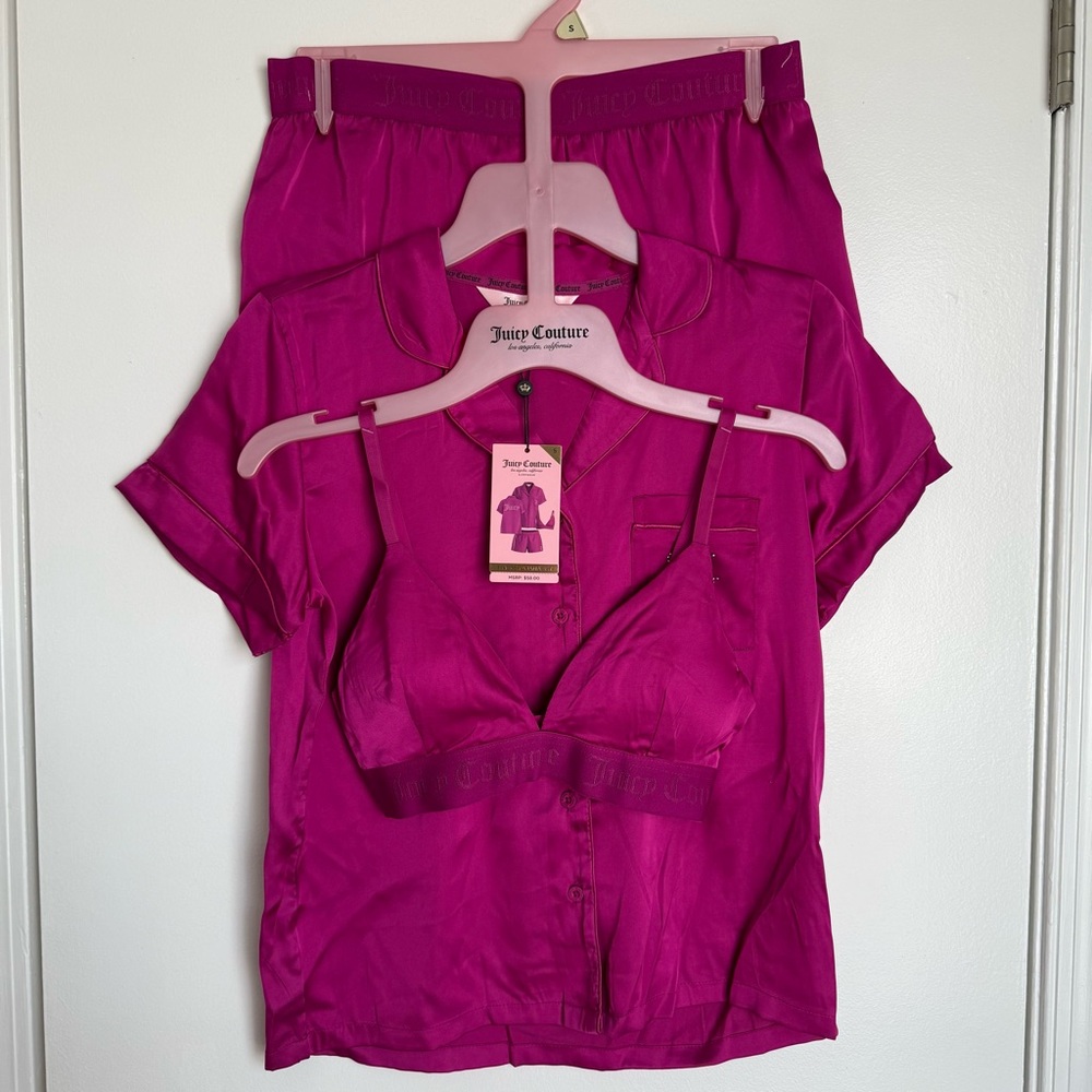 NWT Juicy Couture Women's Fuchsia pink satin Pajama Set small